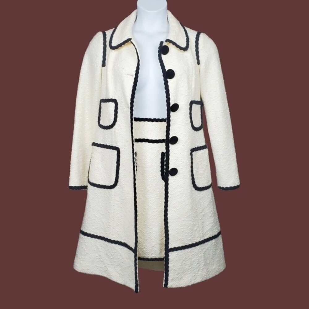 Nanette Lepore Womens Black Ivory Wool Blend Tweed Jacket & Skirt Set Size S / 8